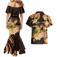 Personalised Aloha Hawaii Lanai Island Couples Matching Mermaid Dress and Hawaiian Shirt Pineapple Isle Map Sea Turtle Plumeria LT14 - Polynesian Pride