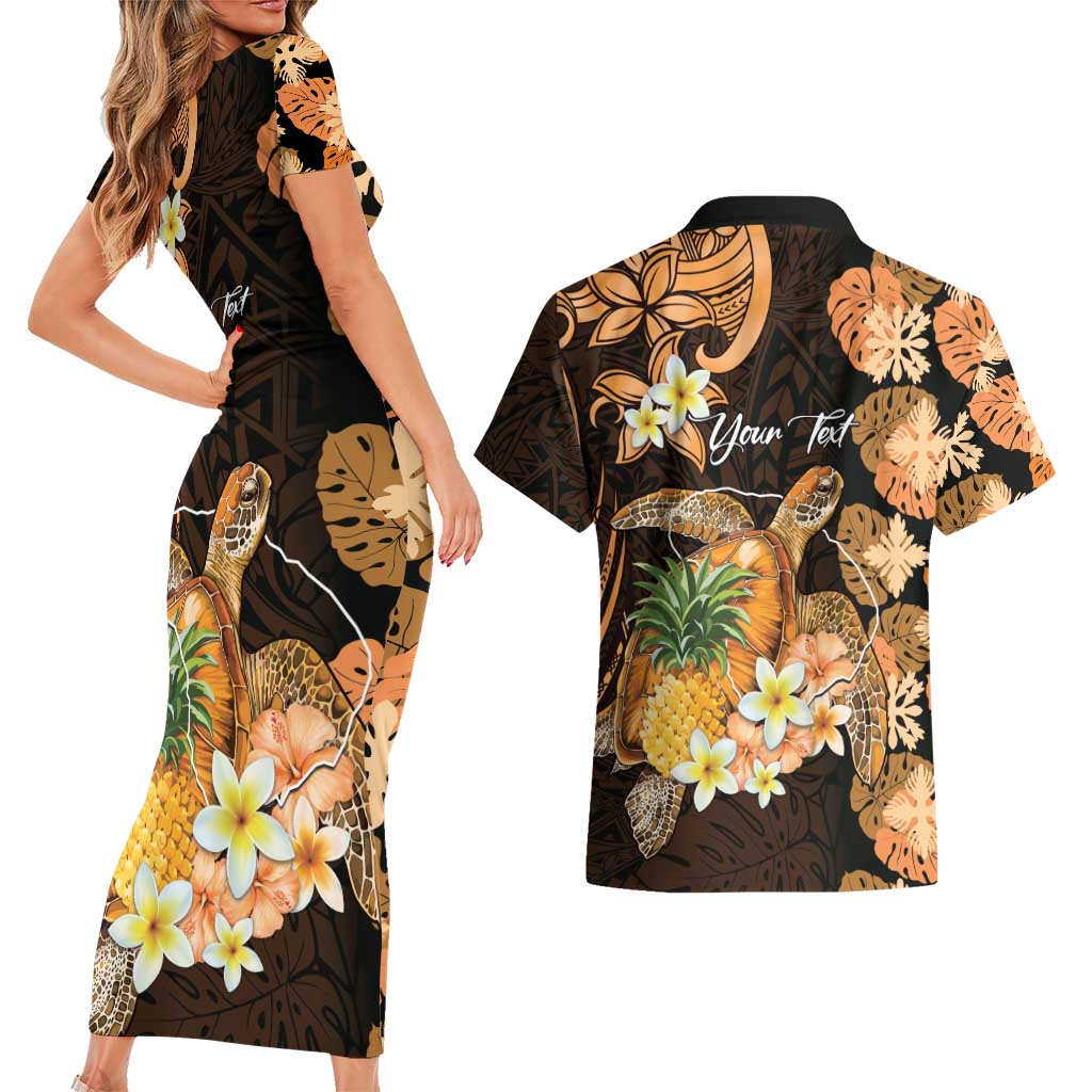 Personalised Aloha Hawaii Lanai Island Couples Matching Short Sleeve Bodycon Dress and Hawaiian Shirt Pineapple Isle Map Sea Turtle Plumeria LT14 - Polynesian Pride