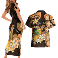Personalised Aloha Hawaii Lanai Island Couples Matching Short Sleeve Bodycon Dress and Hawaiian Shirt Pineapple Isle Map Sea Turtle Plumeria LT14 - Polynesian Pride