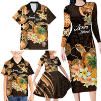 Personalised Aloha Hawaii Lanai Island Family Matching Long Sleeve Bodycon Dress and Hawaiian Shirt Pineapple Isle Map Sea Turtle Plumeria LT14 - Polynesian Pride