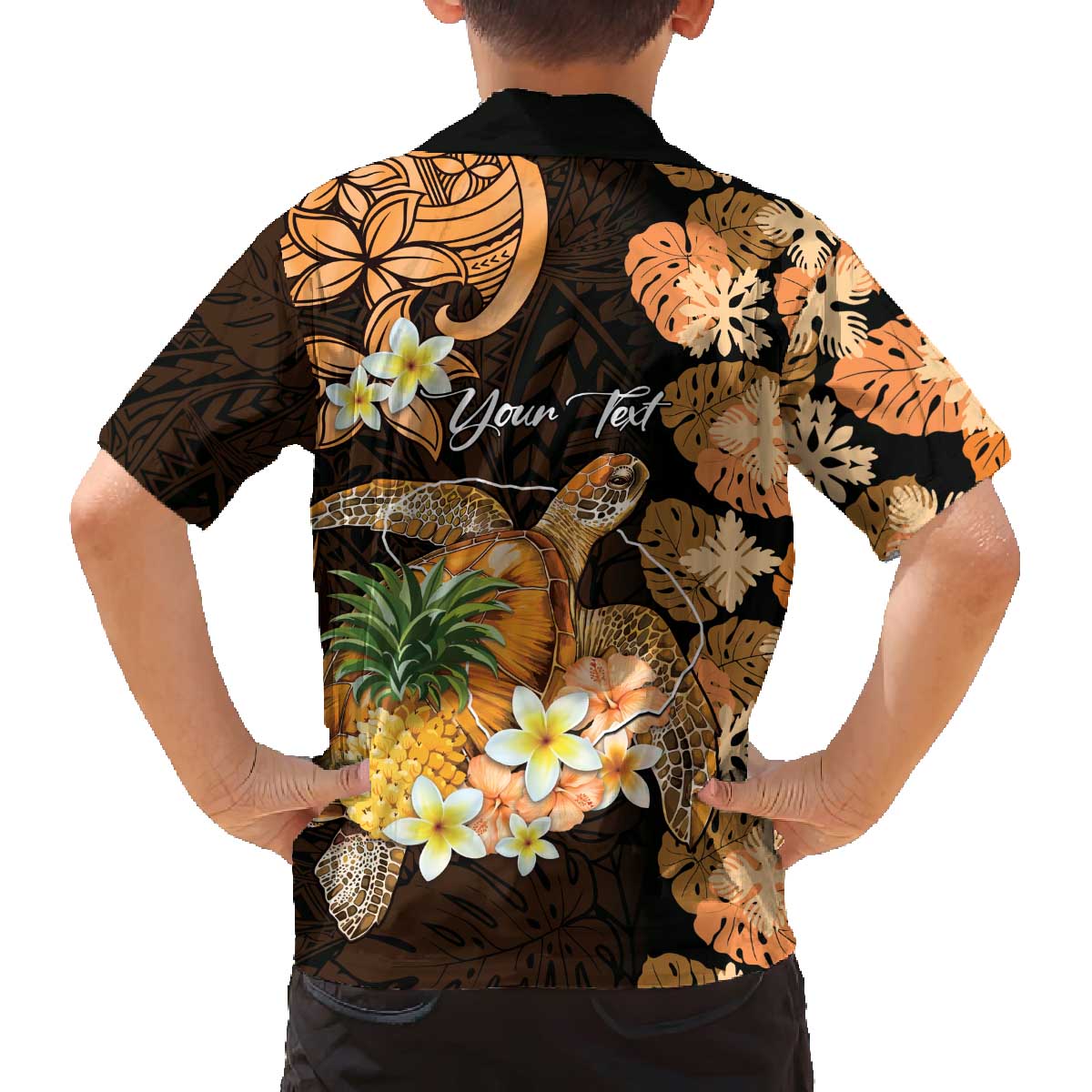 Personalised Aloha Hawaii Lanai Island Family Matching Off The Shoulder Long Sleeve Dress and Hawaiian Shirt Pineapple Isle Map Sea Turtle Plumeria LT14 - Polynesian Pride