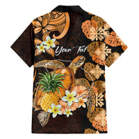 Personalised Aloha Hawaii Lanai Island Family Matching Off The Shoulder Long Sleeve Dress and Hawaiian Shirt Pineapple Isle Map Sea Turtle Plumeria LT14 - Polynesian Pride