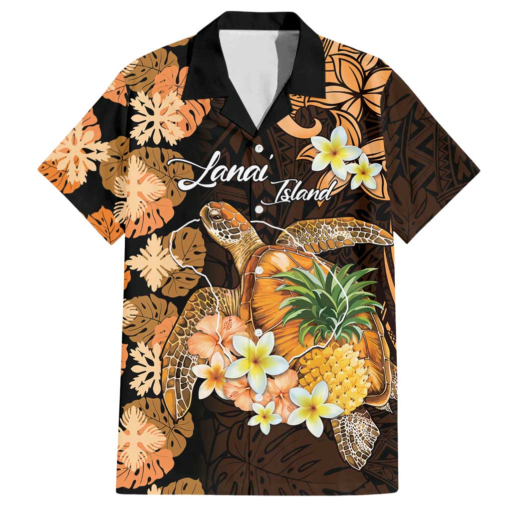 Personalised Aloha Hawaii Lanai Island Family Matching Off Shoulder Maxi Dress and Hawaiian Shirt Pineapple Isle Map Sea Turtle Plumeria LT14 Dad's Shirt - Short Sleeve Orange - Polynesian Pride