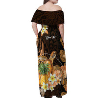 Personalised Aloha Hawaii Lanai Island Family Matching Off Shoulder Maxi Dress and Hawaiian Shirt Pineapple Isle Map Sea Turtle Plumeria LT14 - Polynesian Pride