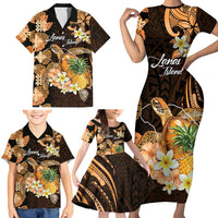 Personalised Aloha Hawaii Lanai Island Family Matching Short Sleeve Bodycon Dress and Hawaiian Shirt Pineapple Isle Map Sea Turtle Plumeria LT14 - Polynesian Pride