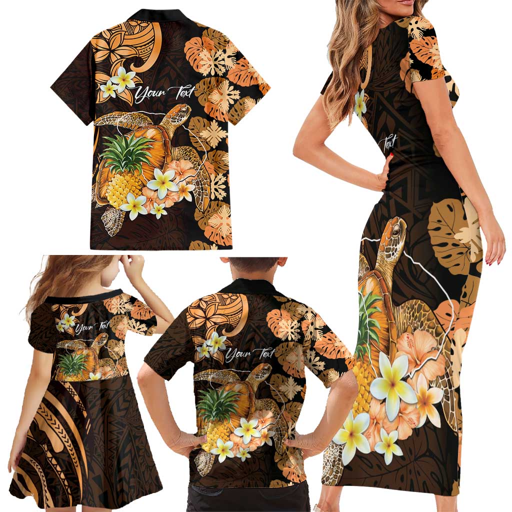 Personalised Aloha Hawaii Lanai Island Family Matching Short Sleeve Bodycon Dress and Hawaiian Shirt Pineapple Isle Map Sea Turtle Plumeria LT14 - Polynesian Pride