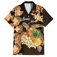Personalised Aloha Hawaii Lanai Island Family Matching Short Sleeve Bodycon Dress and Hawaiian Shirt Pineapple Isle Map Sea Turtle Plumeria LT14 Dad's Shirt - Short Sleeve Orange - Polynesian Pride