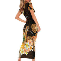 Personalised Aloha Hawaii Lanai Island Family Matching Short Sleeve Bodycon Dress and Hawaiian Shirt Pineapple Isle Map Sea Turtle Plumeria LT14 - Polynesian Pride
