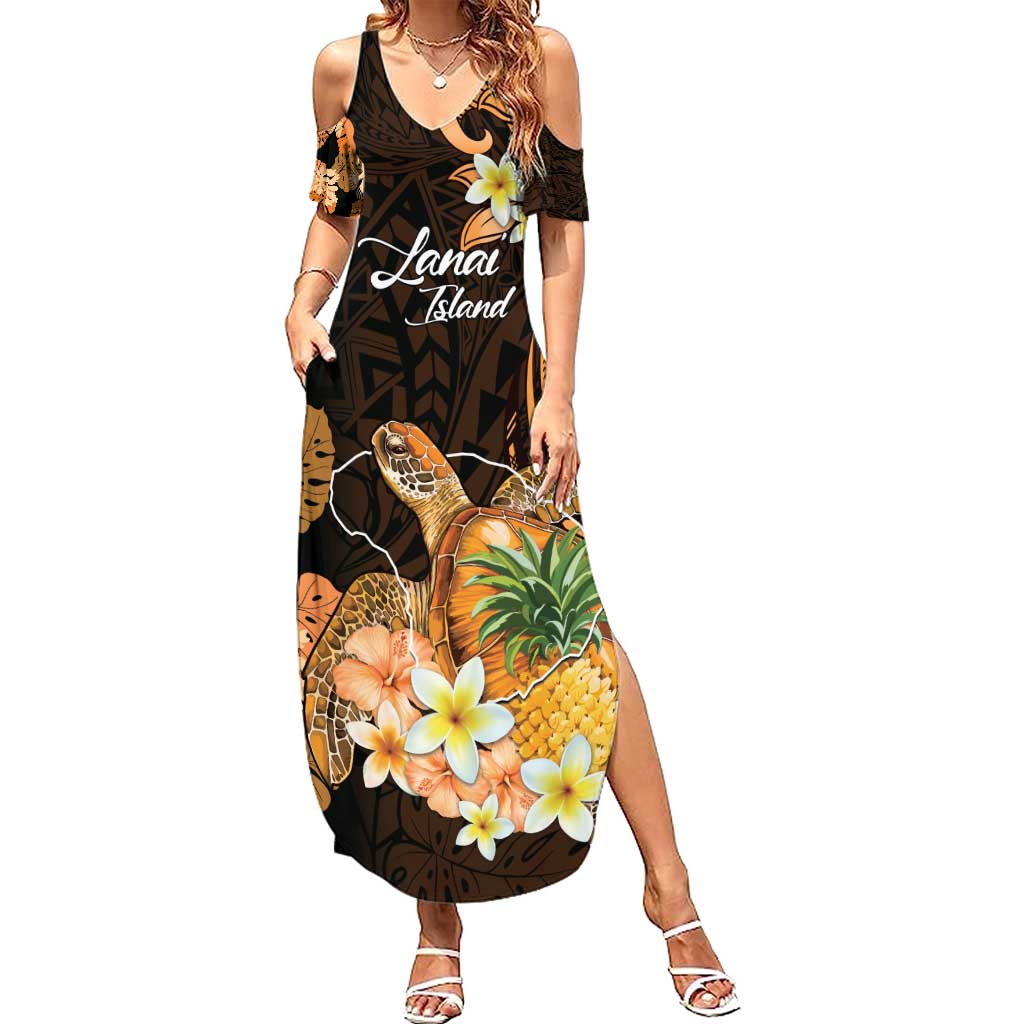Personalised Aloha Hawaii Lanai Island Family Matching Summer Maxi Dress and Hawaiian Shirt Pineapple Isle Map Sea Turtle Plumeria LT14 Mom's Dress Orange - Polynesian Pride