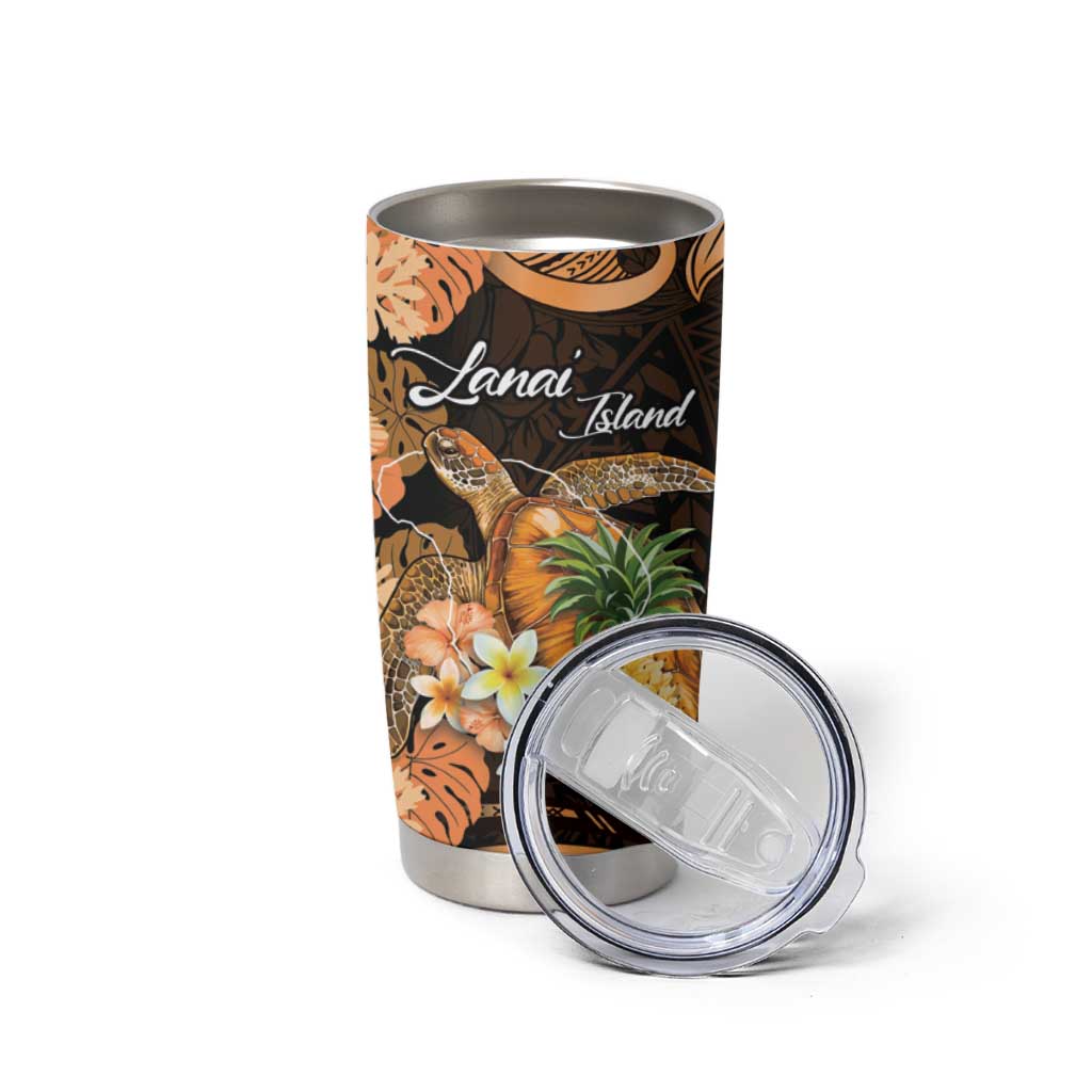 Personalised Aloha Hawaii Lanai Island Tumbler Cup Pineapple Isle Map Sea Turtle Plumeria