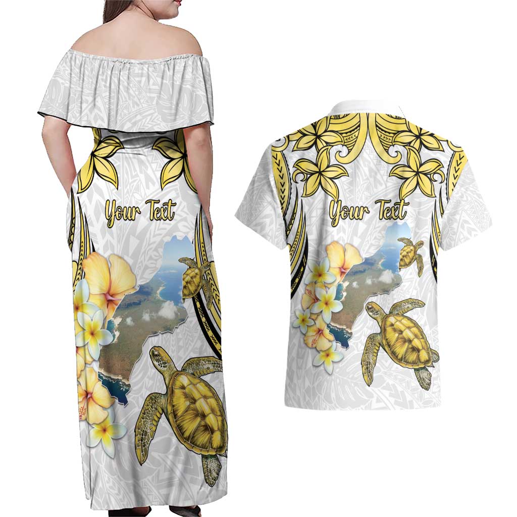 Personalised Aloha Hawaii Niihau Island Couples Matching Off Shoulder Maxi Dress and Hawaiian Shirt Forbidden Isle Map Shell Lei LT14 - Polynesian Pride