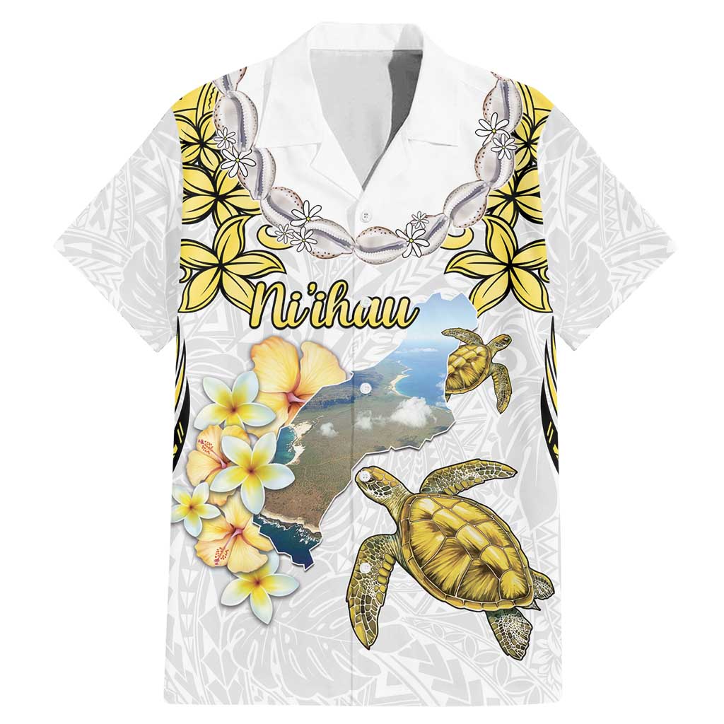 Personalised Aloha Hawaii Niihau Island Family Matching Mermaid Dress and Hawaiian Shirt Forbidden Isle Map Shell Lei LT14 Dad's Shirt - Short Sleeve Yellow - Polynesian Pride