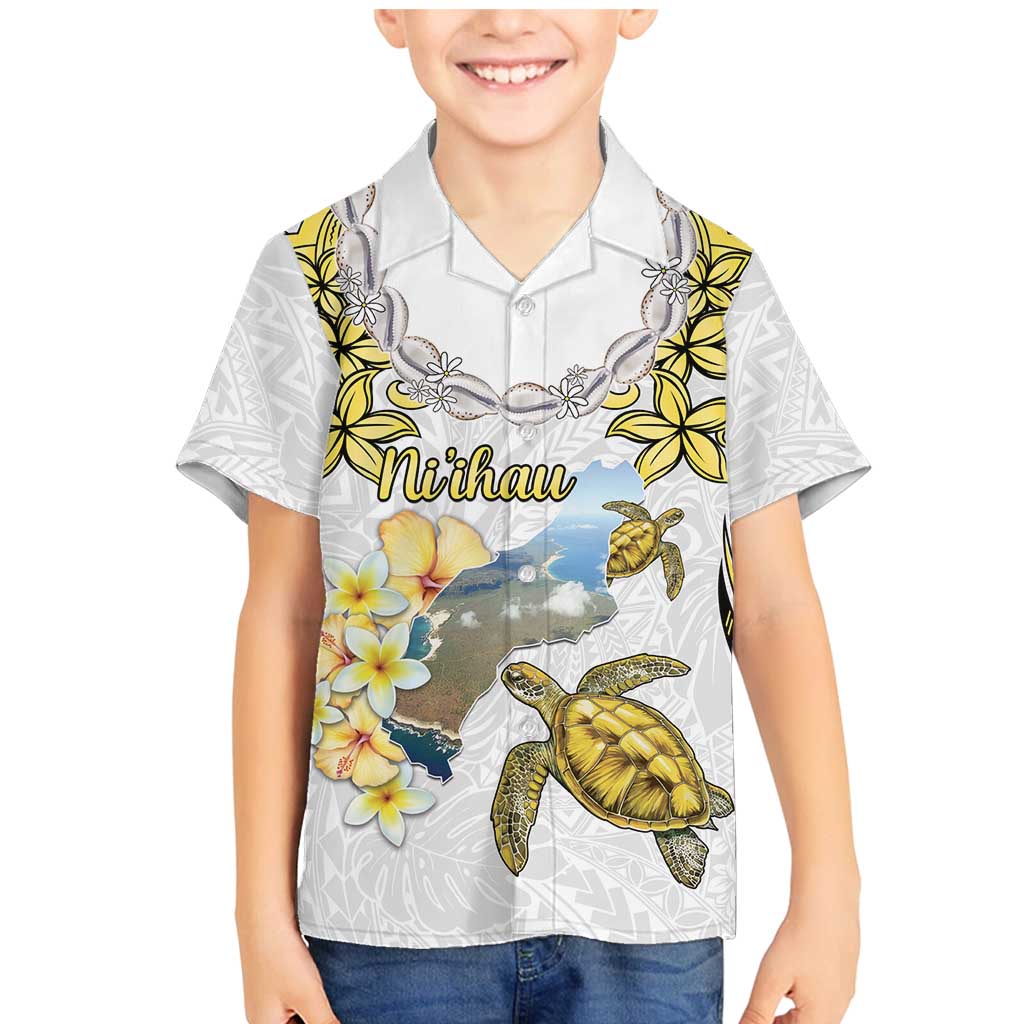 Personalised Aloha Hawaii Niihau Island Family Matching Mermaid Dress and Hawaiian Shirt Forbidden Isle Map Shell Lei LT14 Son's Shirt Yellow - Polynesian Pride