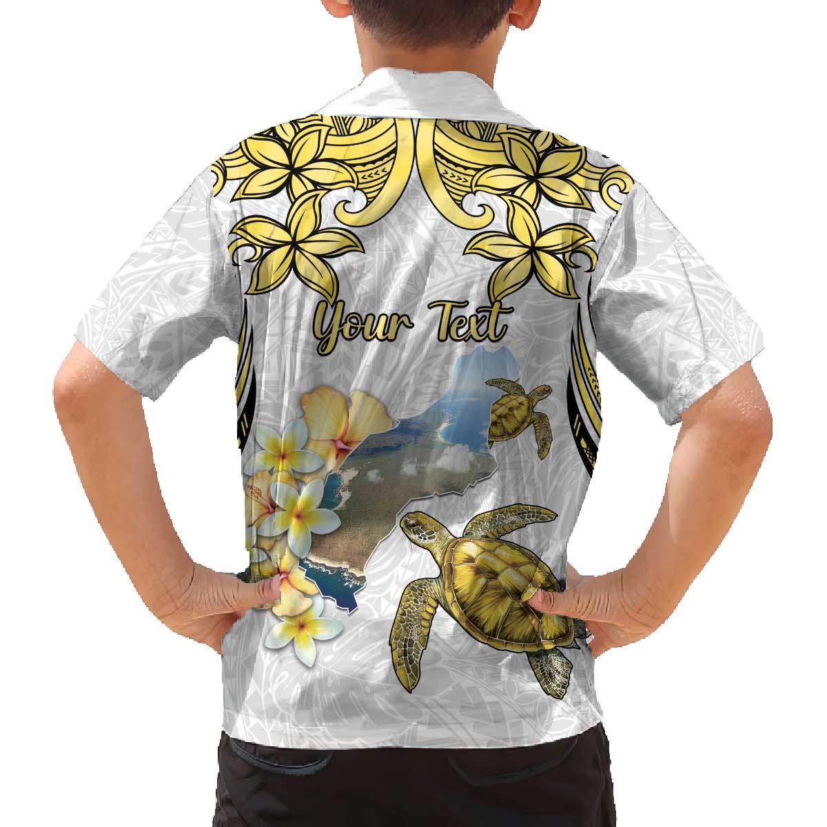 Personalised Aloha Hawaii Niihau Island Family Matching Off The Shoulder Long Sleeve Dress and Hawaiian Shirt Forbidden Isle Map Shell Lei LT14 - Polynesian Pride