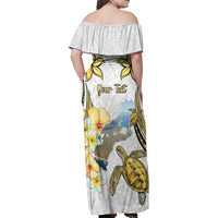 Personalised Aloha Hawaii Niihau Island Family Matching Off Shoulder Maxi Dress and Hawaiian Shirt Forbidden Isle Map Shell Lei LT14 - Polynesian Pride