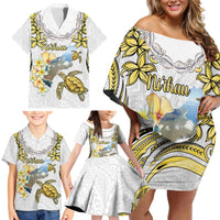 Personalised Aloha Hawaii Niihau Island Family Matching Off Shoulder Short Dress and Hawaiian Shirt Forbidden Isle Map Shell Lei LT14 - Polynesian Pride