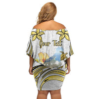 Personalised Aloha Hawaii Niihau Island Family Matching Off Shoulder Short Dress and Hawaiian Shirt Forbidden Isle Map Shell Lei LT14 - Polynesian Pride