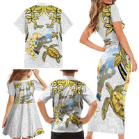 Personalised Aloha Hawaii Niihau Island Family Matching Short Sleeve Bodycon Dress and Hawaiian Shirt Forbidden Isle Map Shell Lei LT14 - Polynesian Pride