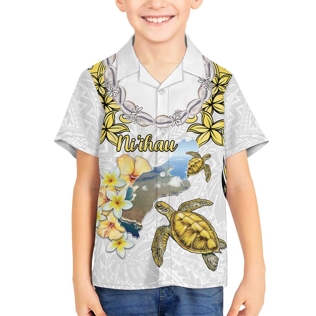 Personalised Aloha Hawaii Niihau Island Family Matching Summer Maxi Dress and Hawaiian Shirt Forbidden Isle Map Shell Lei LT14 Son's Shirt Yellow - Polynesian Pride