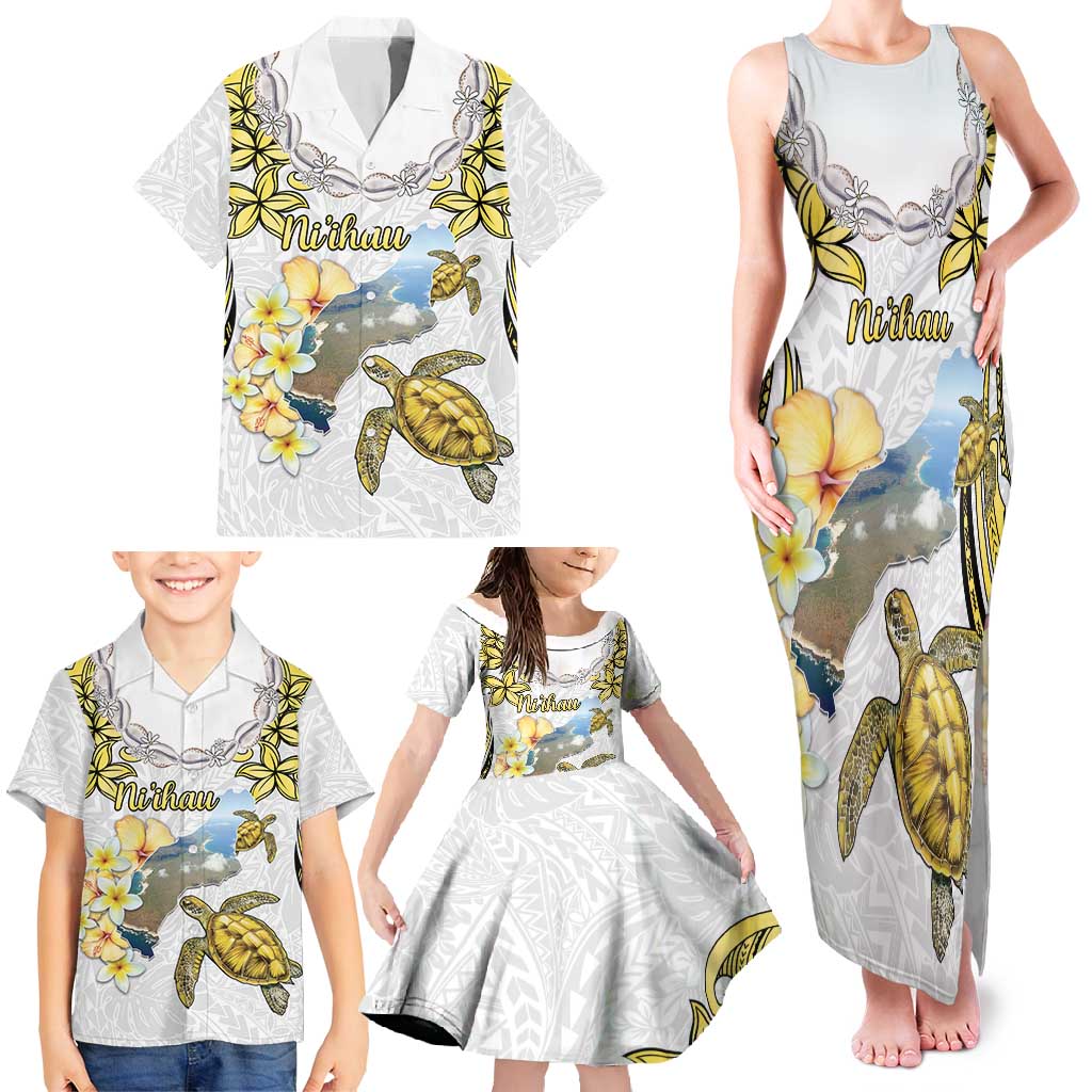 Personalised Aloha Hawaii Niihau Island Family Matching Tank Maxi Dress and Hawaiian Shirt Forbidden Isle Map Shell Lei LT14 - Polynesian Pride