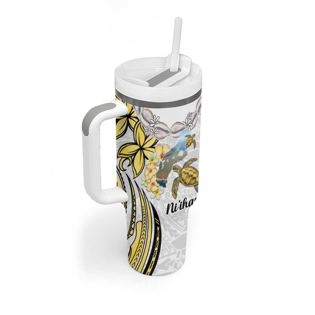 Personalised Aloha Hawaii Niihau Island Tumbler With Handle Forbidden Isle Map Shell Lei