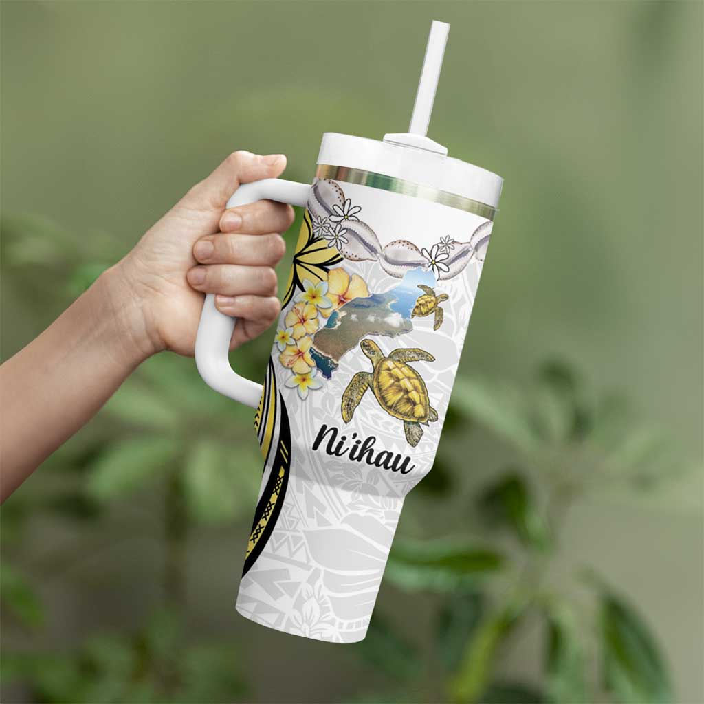 Personalised Aloha Hawaii Niihau Island Tumbler With Handle Forbidden Isle Map Shell Lei