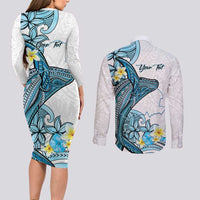 Personalised Aloha Hawaii Kahoolawe Island Couples Matching Long Sleeve Bodycon Dress and Long Sleeve Button Shirt Target Isle Map With Humpback Whale LT14 - Polynesian Pride