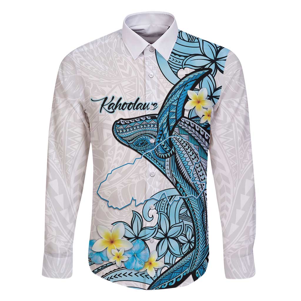 Personalised Aloha Hawaii Kahoolawe Island Family Matching Mermaid Dress and Hawaiian Shirt Target Isle Map With Humpback Whale LT14 Dad's Shirt - Long Sleeve Blue - Polynesian Pride