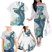 Personalised Aloha Hawaii Kahoolawe Island Family Matching Off The Shoulder Long Sleeve Dress and Hawaiian Shirt Target Isle Map With Humpback Whale LT14 - Polynesian Pride