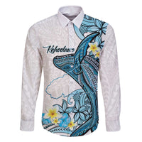 Personalised Aloha Hawaii Kahoolawe Island Family Matching Off The Shoulder Long Sleeve Dress and Hawaiian Shirt Target Isle Map With Humpback Whale LT14 Dad's Shirt - Long Sleeve Blue - Polynesian Pride