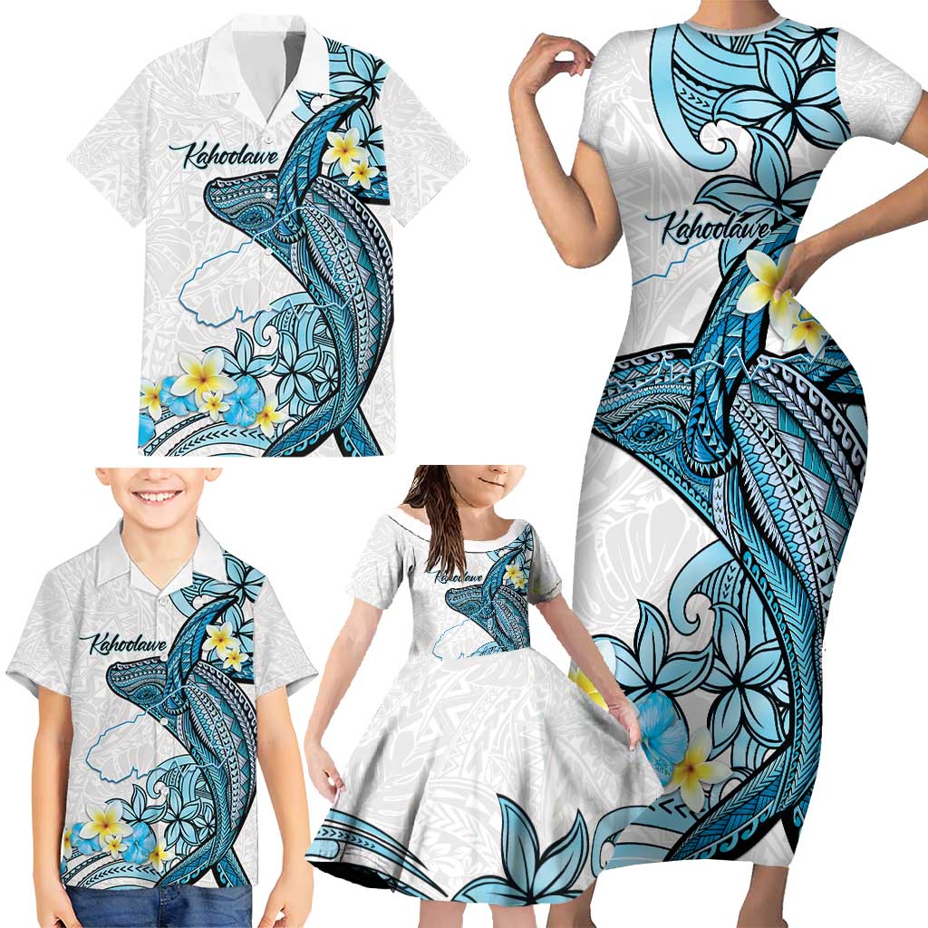 Personalised Aloha Hawaii Kahoolawe Island Family Matching Short Sleeve Bodycon Dress and Hawaiian Shirt Target Isle Map With Humpback Whale LT14 - Polynesian Pride
