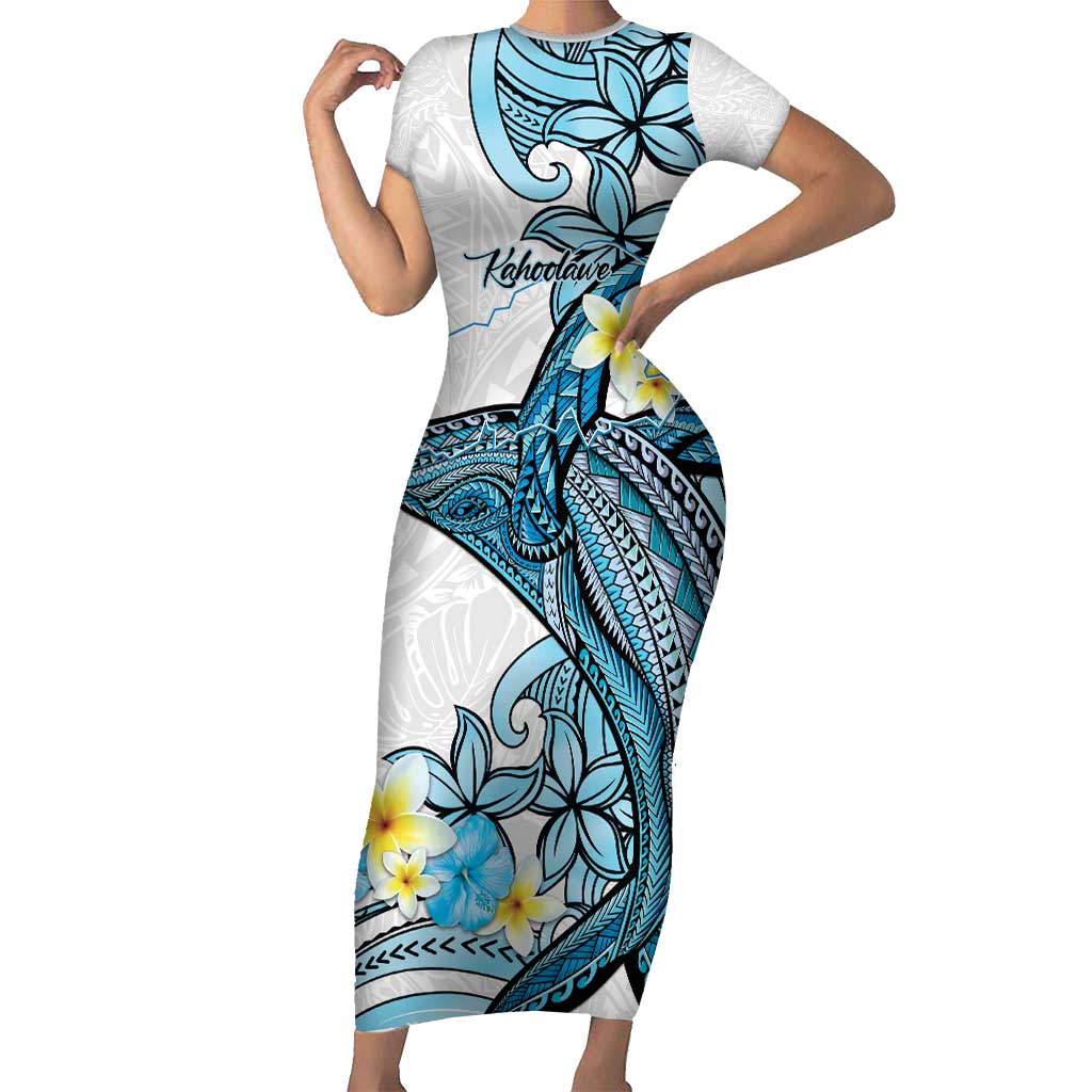 Personalised Aloha Hawaii Kahoolawe Island Family Matching Short Sleeve Bodycon Dress and Hawaiian Shirt Target Isle Map With Humpback Whale LT14 Mom's Dress Blue - Polynesian Pride