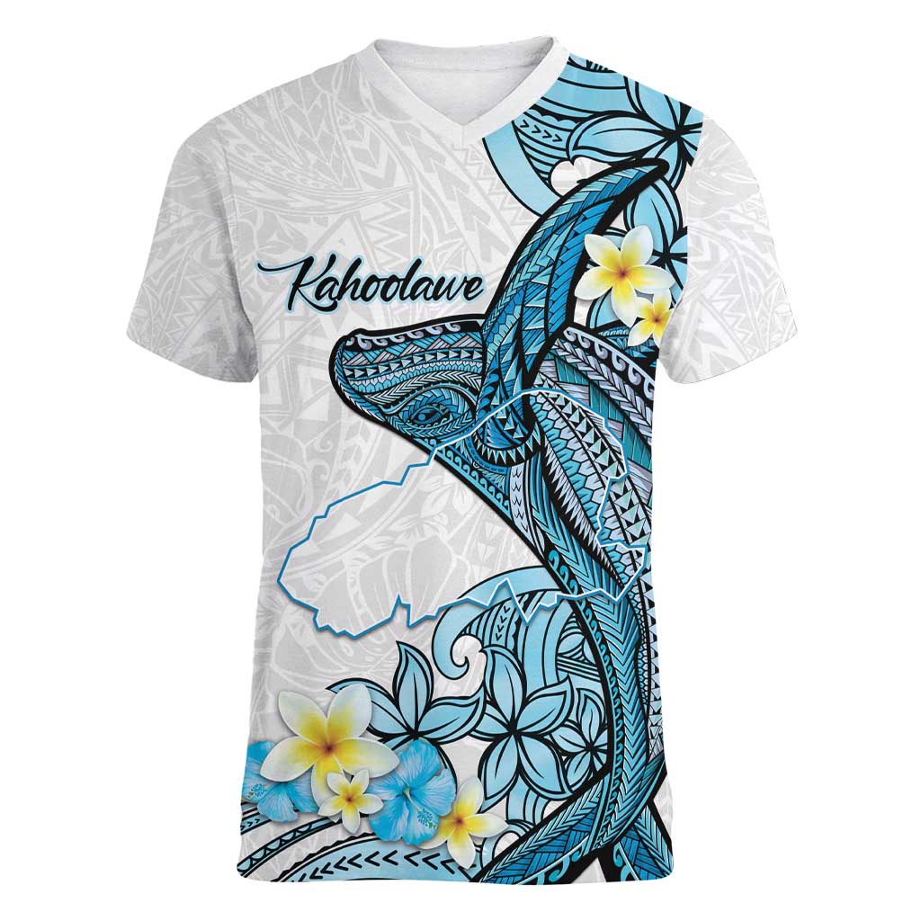 Personalised Aloha Hawaii Kahoolawe Island Women V-Neck T-Shirt Target Isle Map With Humpback Whale