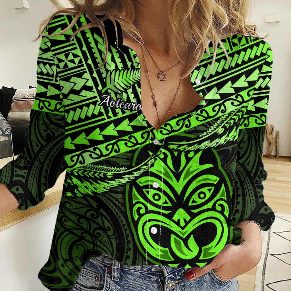 Matariki New Zealand Women Casual Shirt Maori New Year Tiki Green Version LT14 Female Green - Polynesian Pride