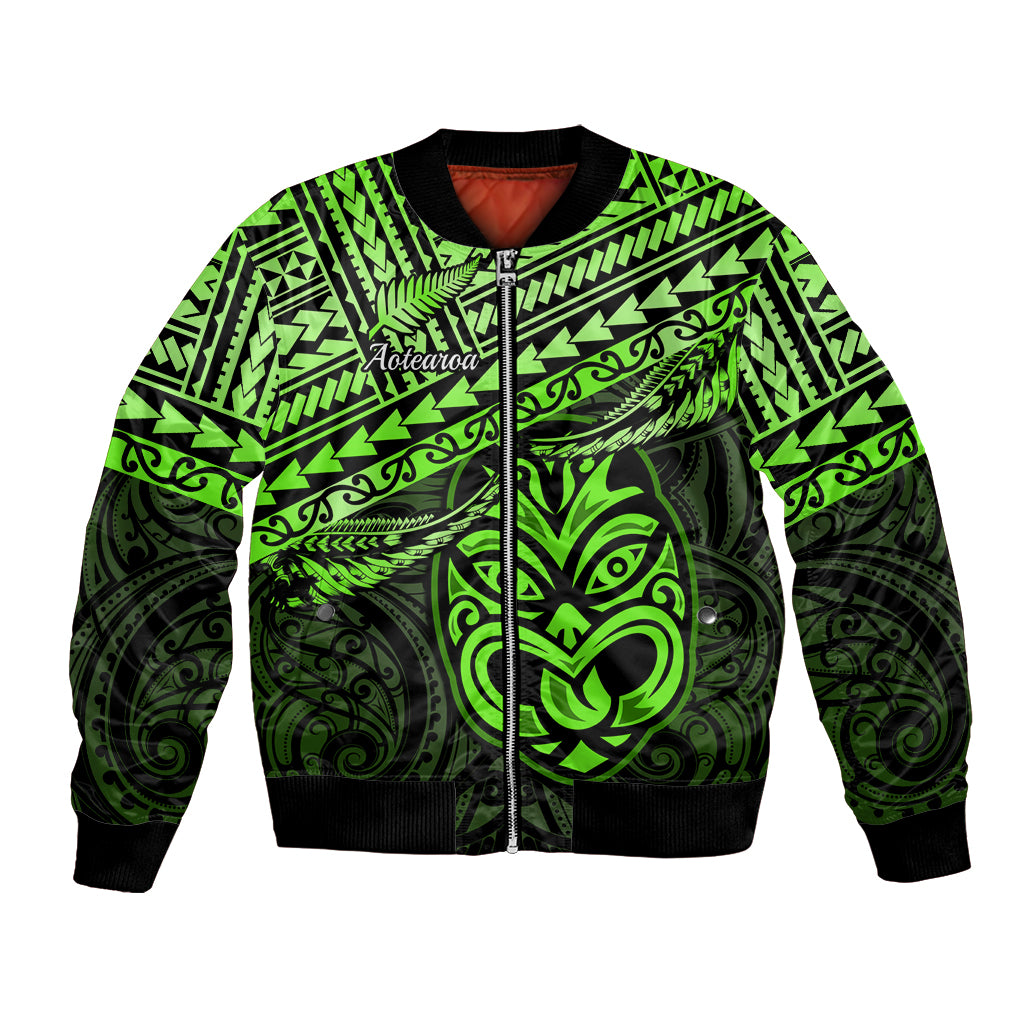 Personalised Matariki New Zealand Bomber Jacket Maori New Year Tiki Green Version LT14 Unisex Green - Polynesian Pride