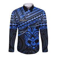 Personalised Matariki New Zealand Long Sleeve Button Shirt Maori New Year Tiki Blue Version LT14 Unisex Blue - Polynesian Pride