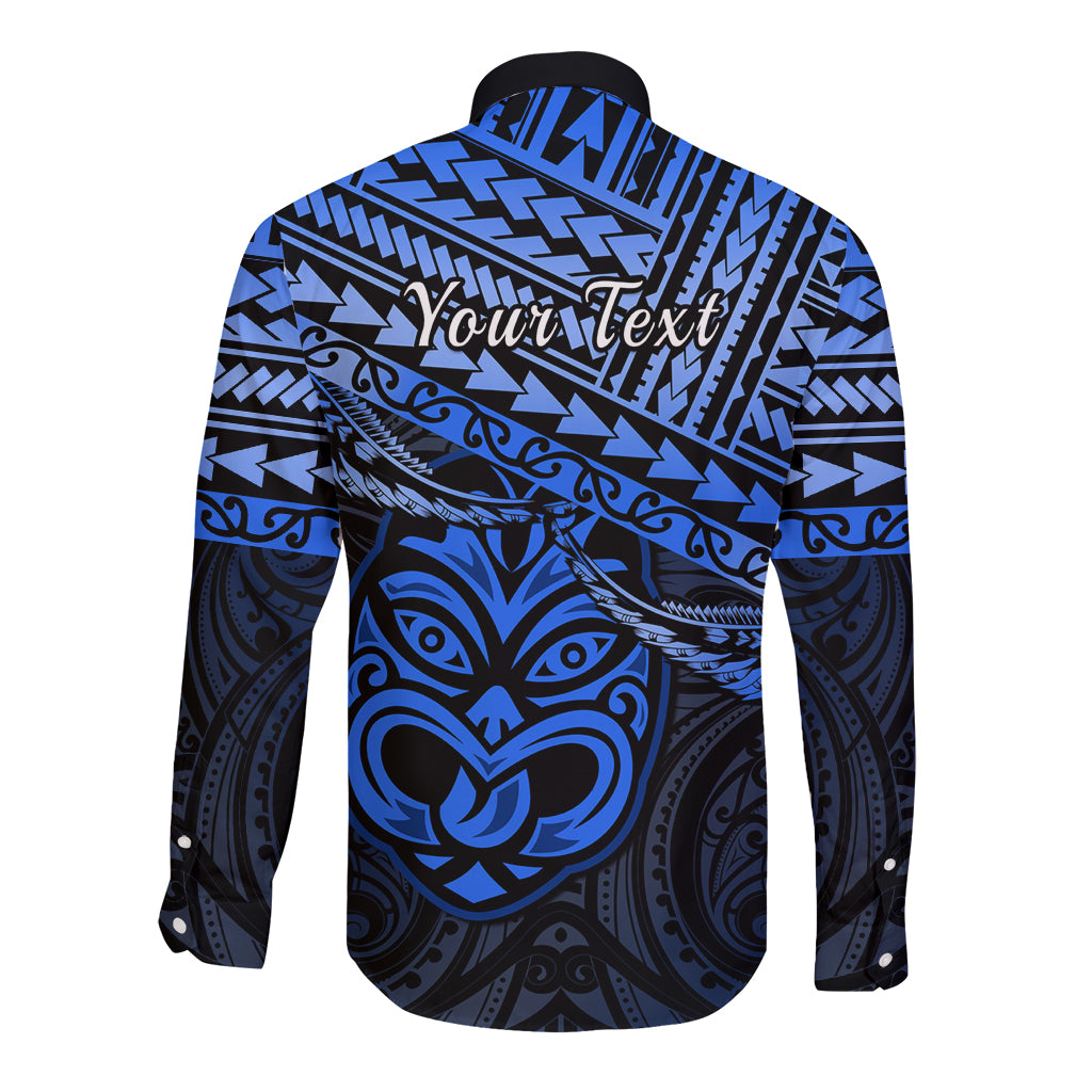 Personalised Matariki New Zealand Long Sleeve Button Shirt Maori New Year Tiki Blue Version LT14 - Polynesian Pride