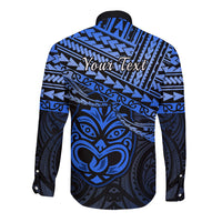 Personalised Matariki New Zealand Long Sleeve Button Shirt Maori New Year Tiki Blue Version LT14 - Polynesian Pride