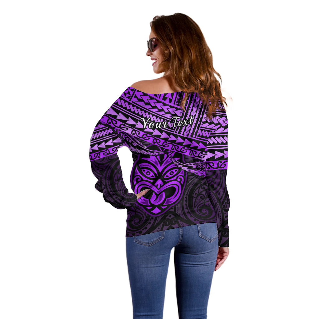 Personalised Matariki New Zealand Off Shoulder Sweater Maori New Year Tiki Purple Version LT14 - Polynesian Pride