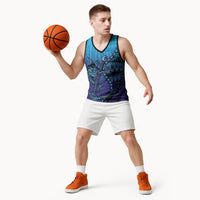Personalised Polynesia Blue Marlin Fishing Basketball Jersey Marlin Anchor Tattoo Polynesian Pattern