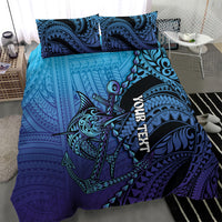 Personalised Polynesia Blue Marlin Fishing Bedding Set Marlin Anchor Tattoo Polynesian Pattern