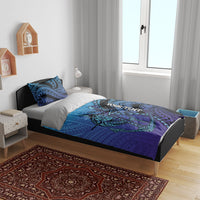Personalised Polynesia Blue Marlin Fishing Bedding Set Marlin Anchor Tattoo Polynesian Pattern
