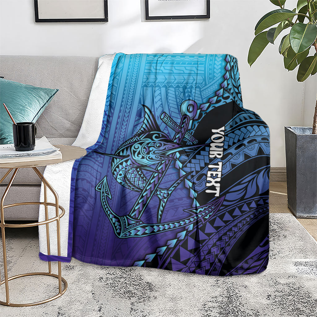 Personalised Polynesia Blue Marlin Fishing Blanket Marlin Anchor Tattoo Polynesian Pattern