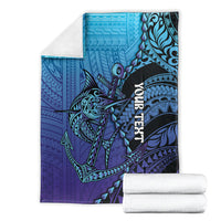 Personalised Polynesia Blue Marlin Fishing Blanket Marlin Anchor Tattoo Polynesian Pattern