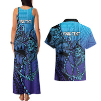 Personalised Polynesia Blue Marlin Fishing Couples Matching Tank Maxi Dress and Hawaiian Shirt Marlin Anchor Tattoo Polynesian Pattern