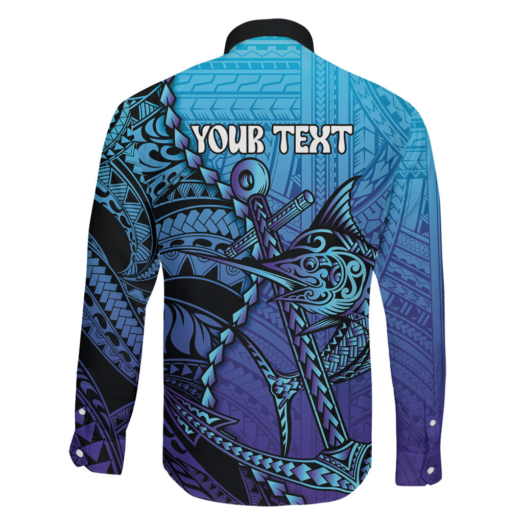 Personalised Polynesia Blue Marlin Fishing Family Matching Mermaid Dress and Hawaiian Shirt Marlin Anchor Tattoo Polynesian Pattern