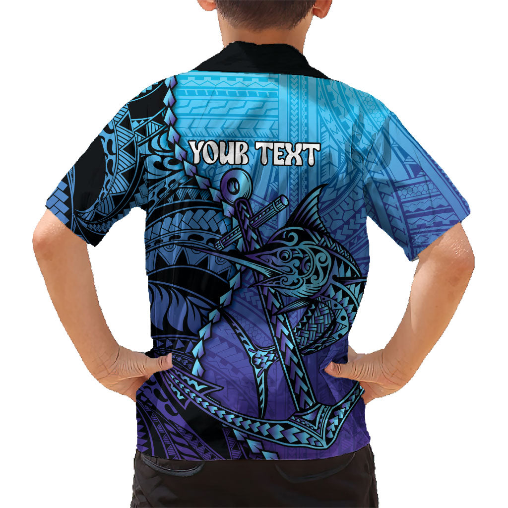 Personalised Polynesia Blue Marlin Fishing Family Matching Off Shoulder Maxi Dress and Hawaiian Shirt Marlin Anchor Tattoo Polynesian Pattern