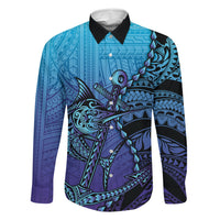 Personalised Polynesia Blue Marlin Fishing Family Matching Off Shoulder Maxi Dress and Hawaiian Shirt Marlin Anchor Tattoo Polynesian Pattern