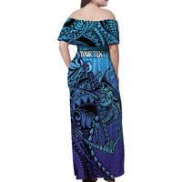 Personalised Polynesia Blue Marlin Fishing Family Matching Off Shoulder Maxi Dress and Hawaiian Shirt Marlin Anchor Tattoo Polynesian Pattern