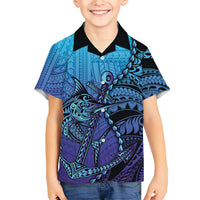 Personalised Polynesia Blue Marlin Fishing Family Matching Off Shoulder Maxi Dress and Hawaiian Shirt Marlin Anchor Tattoo Polynesian Pattern